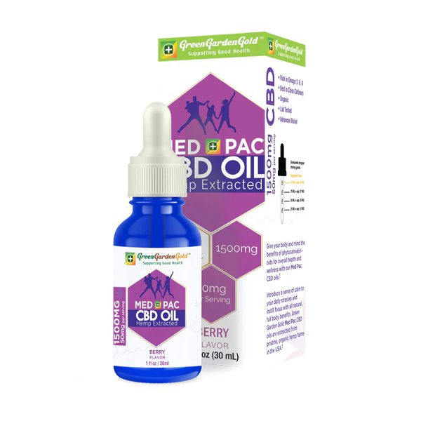 Med Pac CBD Hemp Extracted Oil, Berry Flavor, 1500mg (50mg per serving), 1 fl oz (30ml)