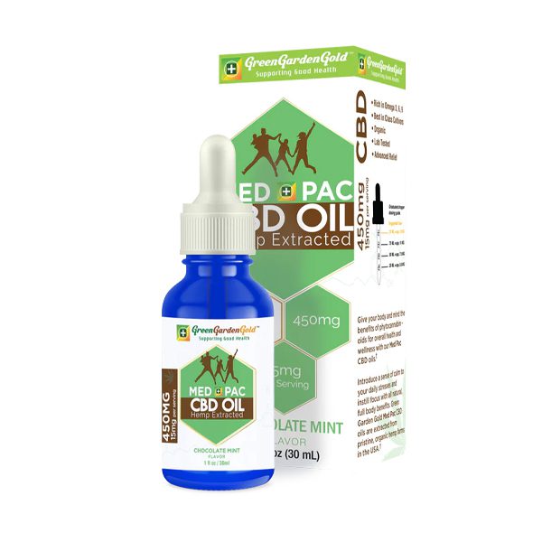 Med Pac CBD Hemp Extracted Oil, Chocolate Mint Flavor, 450mg (15mg per serving), 1 fl oz (30ml)