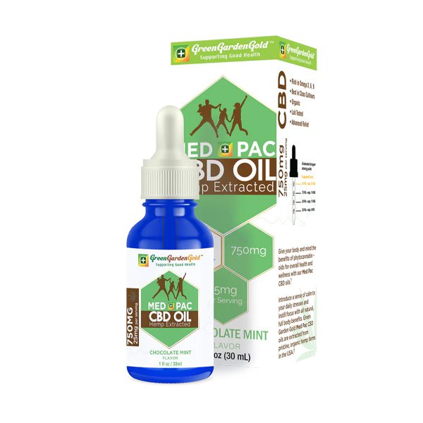 Med Pac CBD Hemp Extracted Oil, Chocolate Mint Flavor, 750mg (25mg per serving), 1 fl oz (30ml)