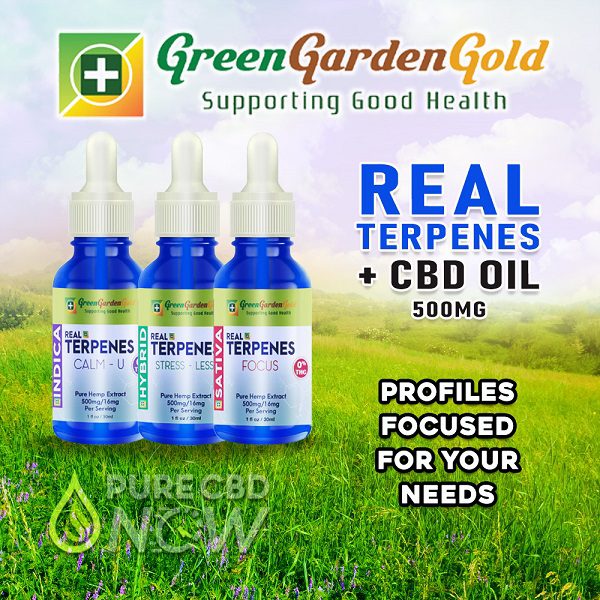 Green Garden Gold Real Terpenes CBD Oil, 500mg, 30ml. Profiles Focused For Your Needs