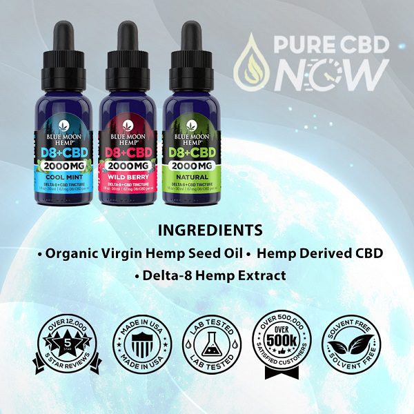 Blue Moon Hemp D8 and CBD Tincture 2000mg Ingredients