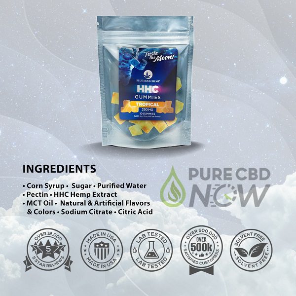 Blue moon hem HHC Tropical Fruit Gummies 250mg Ingredients