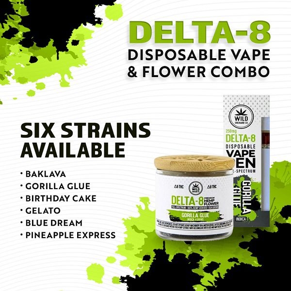 Wild Orchard Bundle Delta 8 Hemp Flower 4g Jar and Vape Pen 250mg