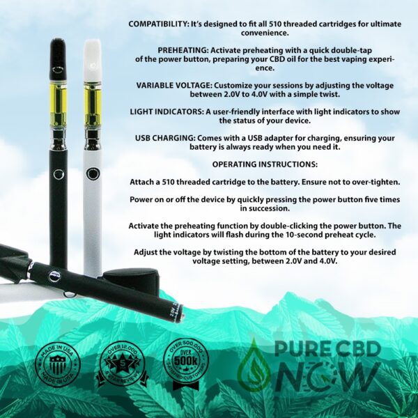 True CBD Sophisticated Slim Line Twist Battery Product Info