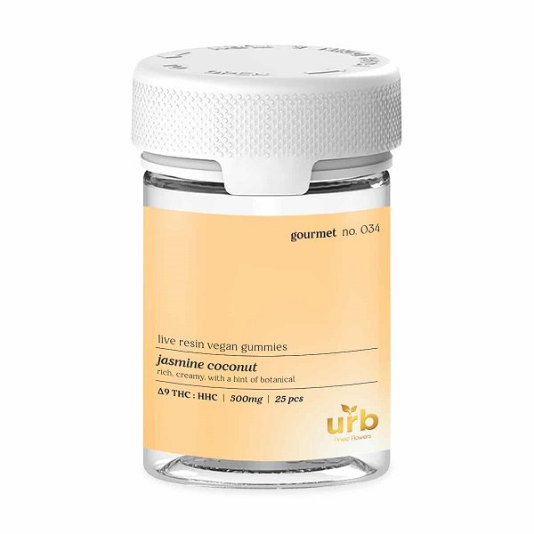 Buy URB Gourmet D9 HHC Live Resin Gummies 500mg Jasmin Coconut flavor