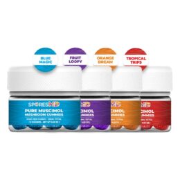 SPORESMD Pure Muscimol Mushroom Gummies 50mg - four flavors