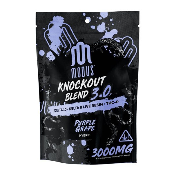 Modus Knockout Blend 3.0 Gummies 3000mg - Delta 10 THC, live resin delta 8 THC, and THC-P - Purple Grape (Hybrid) Strain