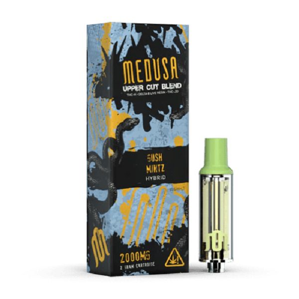 Modus Uppercut Blend Vape Cartridge 2000mg - Infused with 3 powerful cannabinoids: THC-H, live resin delta-8 THC, and THC-JD - Gush Mintz (Hybrid) Strain