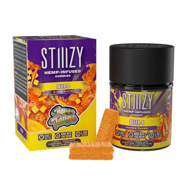 STIIIZY Delta 8 Gummies 1500mg - 15 gummies per pack, 100mg each - Sour Mango Tango flavor