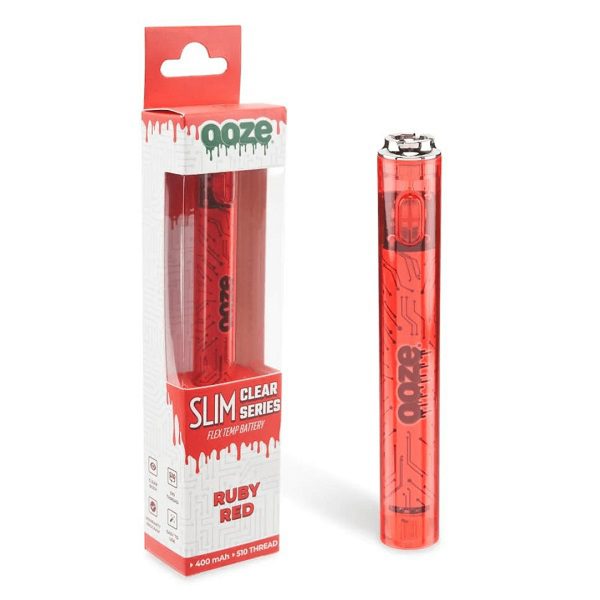 Ooze Slim Clear 510 Battery 400mAh and Type-C charger - Ruby Red Color