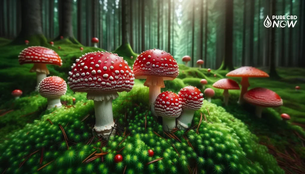 amanita muscaria mushrooms in a forest