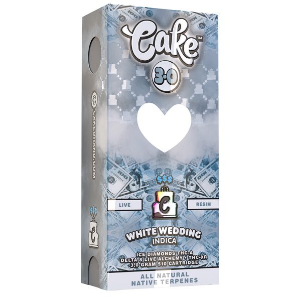 Cake $$$ Vape Cartridge 3G with D8, THCA, THCXR - White Wedding (Indica) Strain