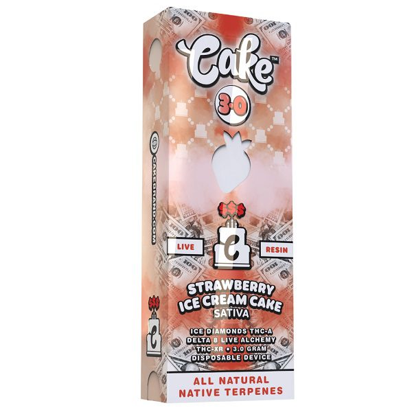 Cake $$$ Disposable Vape Pen 3G with D8, THCA, THCXR - Strawberry Ice Cream Cake (Sativa) Strain