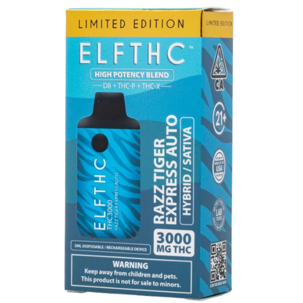 ELF THC High Potency Blend Disposable 3G - Razz Tiger Express Auto (Hybrid/Sativa)