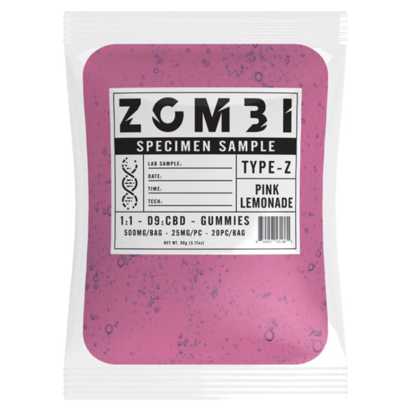 Zombi Delta 9 Gummies 500mg infused with D9, & CBD - Pink Lemonade flavor